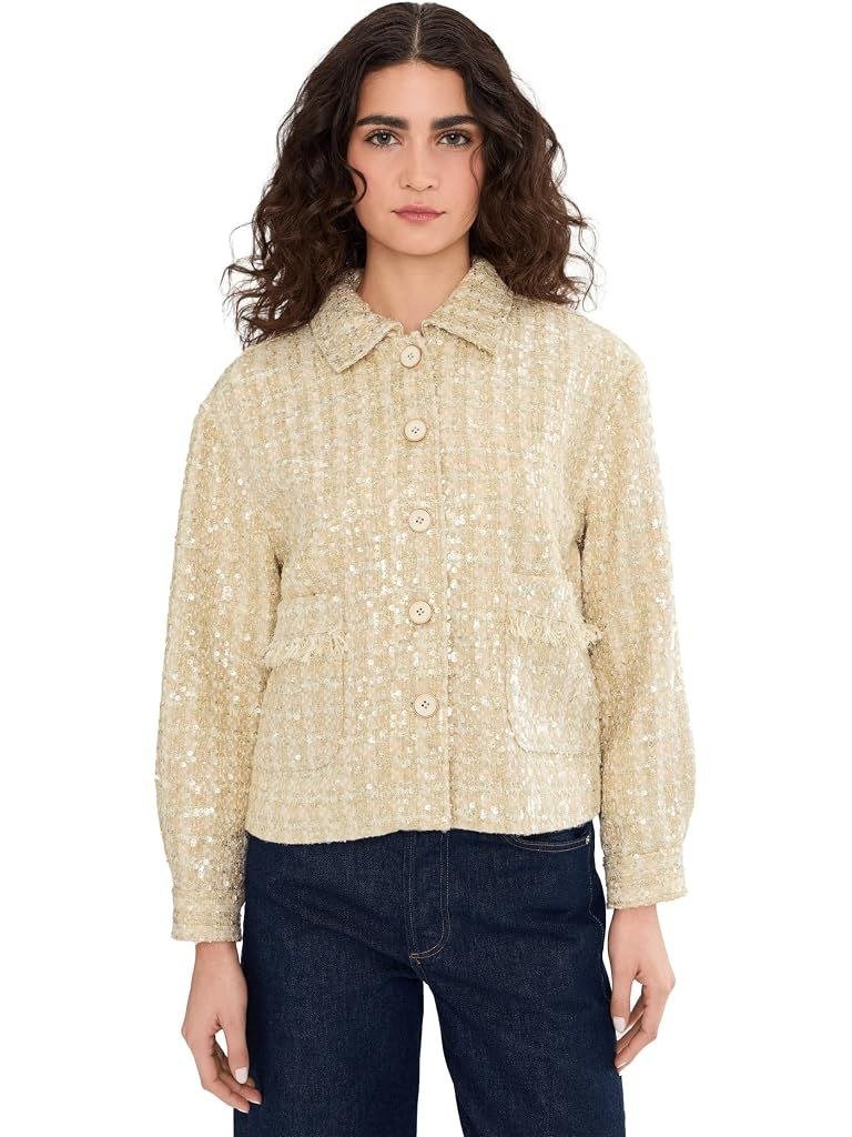 $169 Vince Camuto Long Sleeve Button-Down Tweed Jacket Soft Gold Size Xl